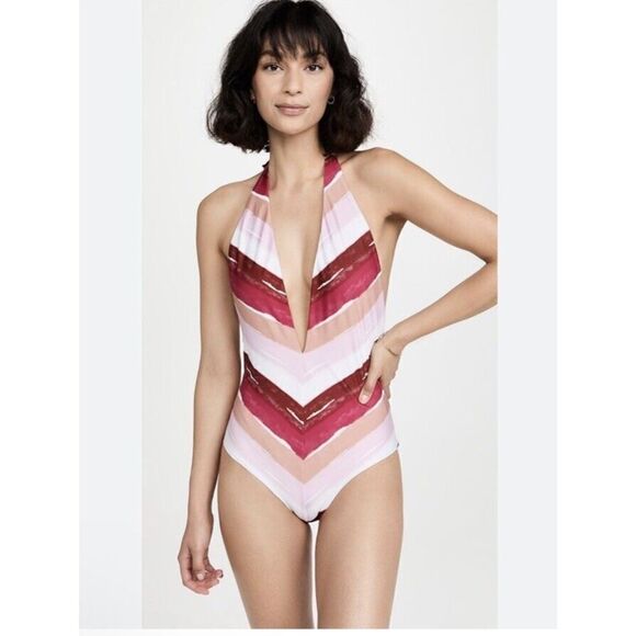 Silvia Tcherassi Macumba One Piece Swimsuit in Plum Gradient Stripes Sz L $290 - Picture 1 of 12